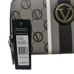 Vera Signature Zip-Around Wallet - Black & Gray Stripe